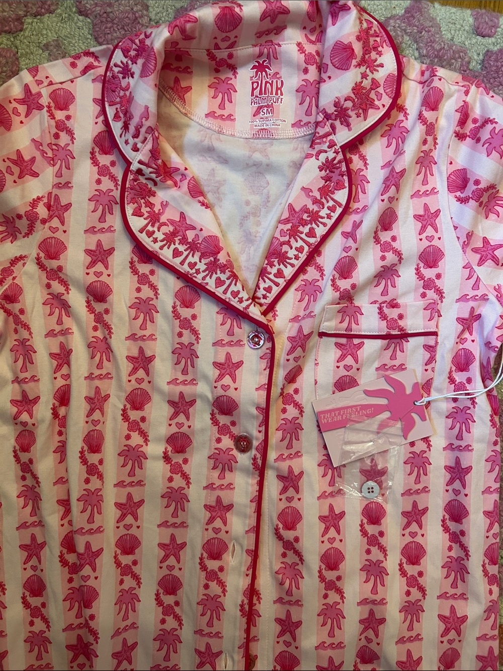 NWTags Pink Palm Puff pink Pajama Top ✨Size Small✨ - Picture 3 of 5